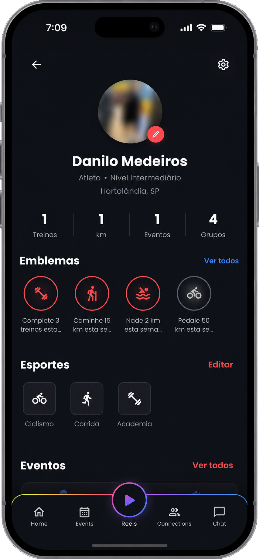Tela Perfil do aplicativo esportivo SportsLy